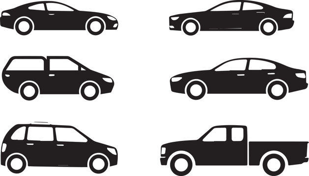 car lineup six profile icons sedan compact minivan pickup convertible
