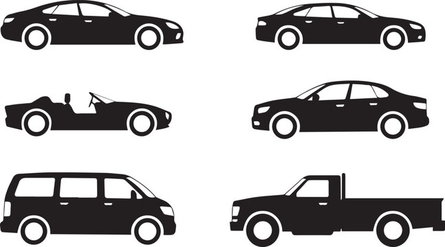 car icon set profile view compact sedan pickup minivan convertible
