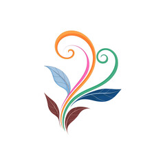 Fototapeta premium Colorful ornamental floral design featuring swirling vines and leaves on a black background isolated on transparent background