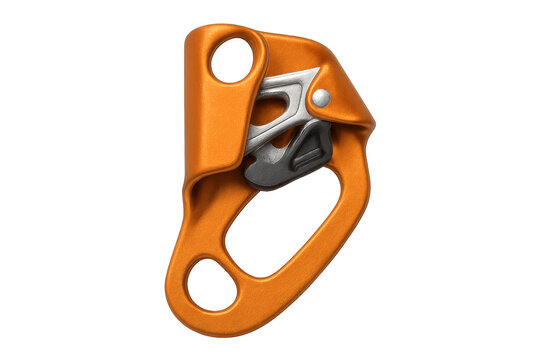 Orange ascender climbing safety equipment on transparent background