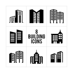 A simple vector illustration of city buildings and houses forming an urban skyline with offices and homes at night