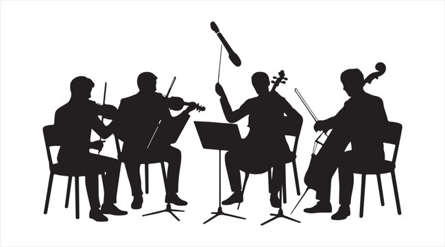 Minimal String Quartet Silhouette with Violin Viola and Cello