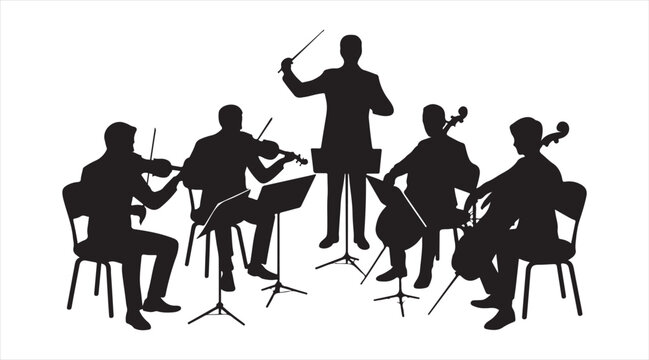 Black Silhouette of String Quartet Musicians in Concert