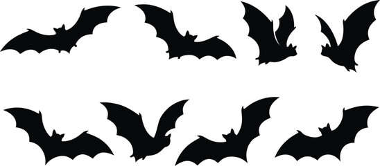 Bat Animal Silhouette Vector Set &ndash; Flying Bat Shapes Illustration