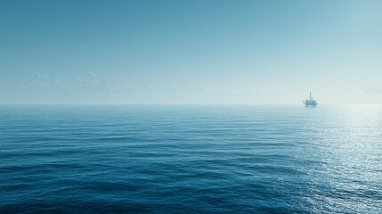 Obraz premium Tranquil Seascape with Calm Waters and Offshore Oil Platform in Distance