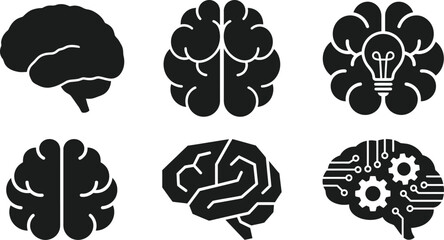 Human Brain Silhouette Vector Set &ndash; Black Mental Power and Intelligence Illustration