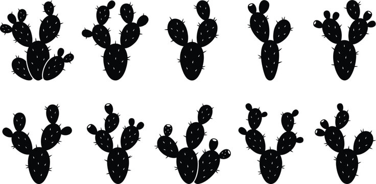Prickly Pear Cactus Silhouette Vector Set &ndash; Desert Plant Illustration