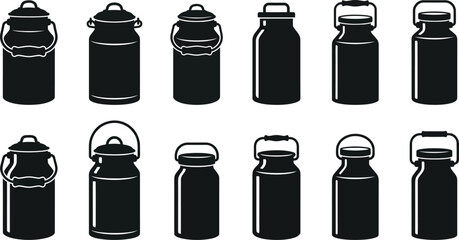Fresh Milk Can Silhouette Vector Set &ndash; Vintage Dairy Container Illustration