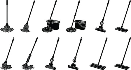 Mop Silhouette Vector Set &ndash; Cleaning Equipment Illustration