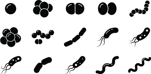 Bacteria Silhouette Vector Set &ndash; Microorganism and Microbiology Illustration