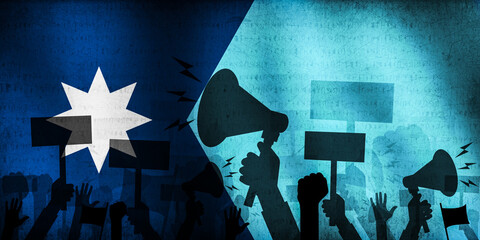 Protest in Minnesota state of the USA concept background with waving flag. Rights, protest, usa