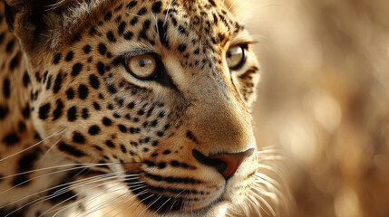 Obraz premium Close-up of a leopard's face in natural setting