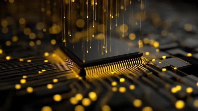 Abstract cpu chip with glowing lines technology and data processing