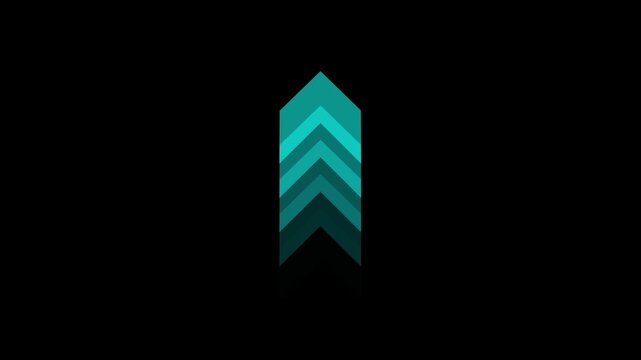 Minimalist cyan colored ideal designed creative arrow doing digital representing information.The suitable for UI, UX, and technology-based visual projects with pointing arrow icon on black background.