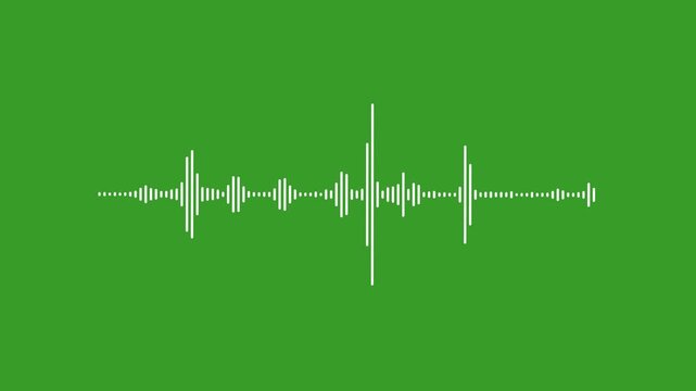 White and green audio visualization effect. White audio waveform spectrum animation, alpha channel, Sound line audio wave visualization voice record animation on green background. 