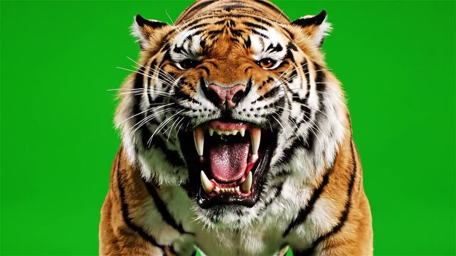 Fierce Tiger with Open Mouth and Sharp Teeth.