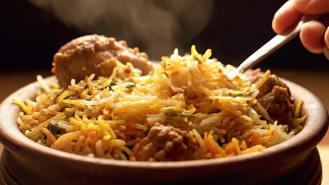 Hot Steaming Chicken Biryani Served in Traditional Clay Pot