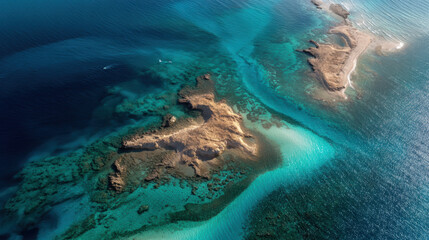 Aerial View of Tropical Island in Crystal-Clear Waters