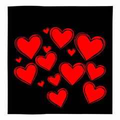 Bright red hearts heart icons isolated black background romantic valentine or wedding engagement love card