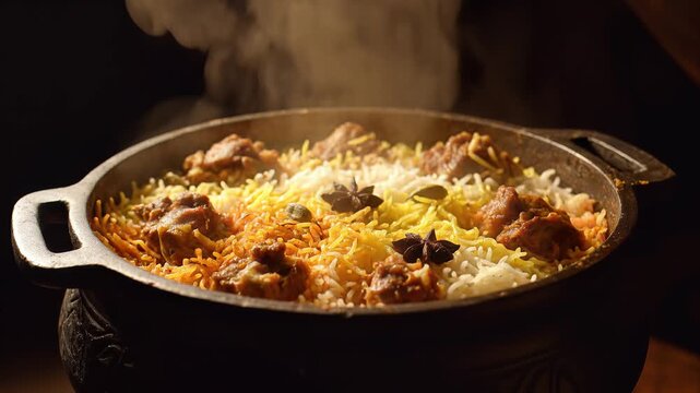 Hot Steaming Chicken Biryani Unveiling Traditional Indian Food