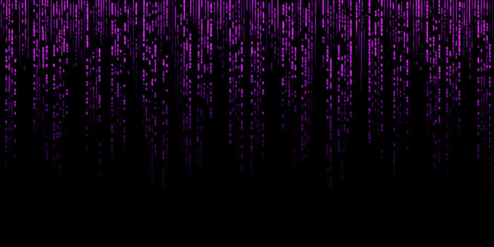 Digital rain effect cascading purple code on a dark background