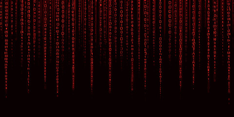Digital rain of binary code cascading down a dark screen © Bibhas