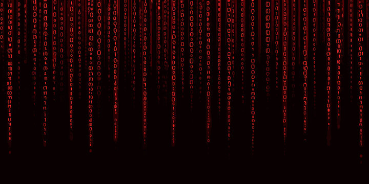 Digital rain of binary code cascading down a dark screen