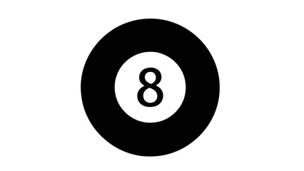 Vector illustration of a classic black billiard ball with number eight, on transparent background