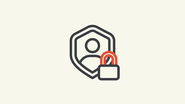 Animation of a user icon protected by a shield and padlock. 4K Video motion graphic animation.
