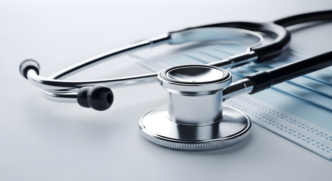 Stethoscope and Medical Mask on White Surface Healthcare Still Life