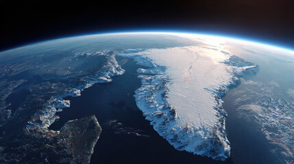 Fototapeta premium Satellite view of Greenland from space showing Arctic ice, geopolitics and global power tensions
