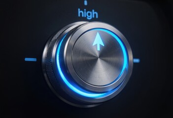 A close-up view of a modern control knob with blue illumination