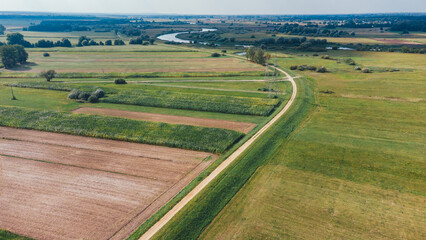 Aerial Drone View of Green Fields and Farmland in Rural Poland