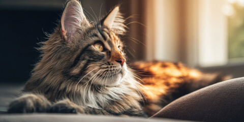 Cat with golden eyes resting on a window sill