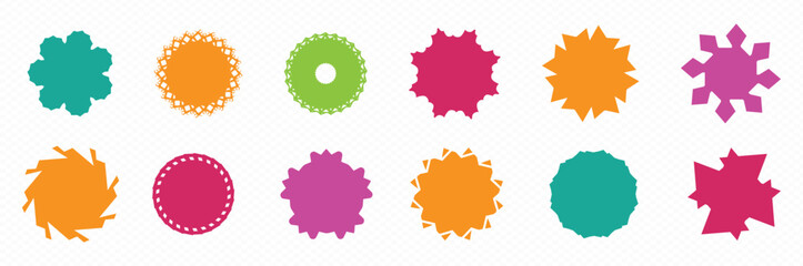 Colorful Vector Pack of Modern, Abstract, and Geometric Shapes, Symbols, Spirals, Circles, Stars, Flowers, and Decorative Figures for Graphic and Digital Design