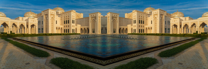 Naklejka premium Elements of architecture of buildings, ancient arches, columns, windows and apertures. On the streets in Emirates, public places.