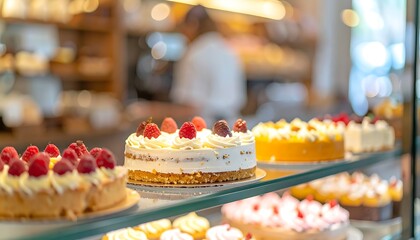 blur bakcground a Delicious homemade chocolate wedding cake with fresh cream and candles served as a tasty sweet dessert on a white bakery plate