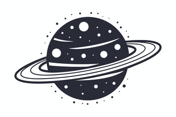 Stylized planet Saturn presents rings, and crater details on a white backdrop © Shipon