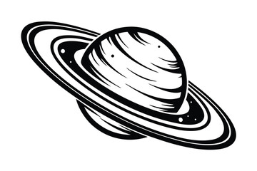 Saturn's bold monochrome rings and planet body showcase a cosmic black and white vector © Shipon