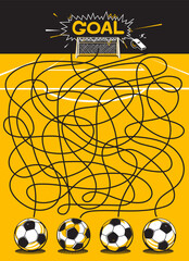 Maze game football. Choose a football and draw a line to the goal.
