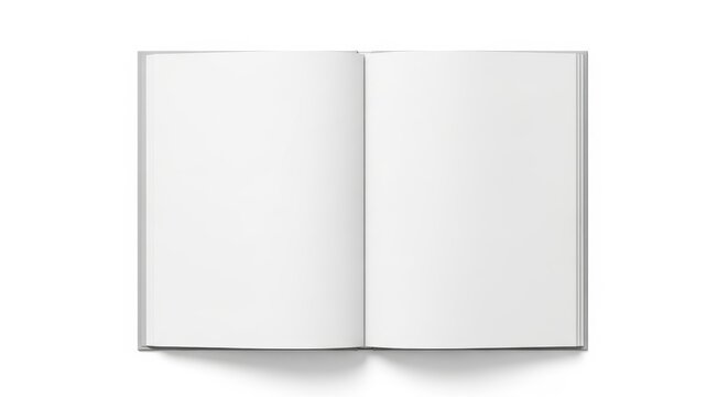 Open blank book or notebook mockup with white pages isolated on white background