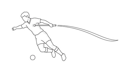 Fototapeta premium A simple line drawing depicts a person dynamically wielding a long curved blade or scythe high quality