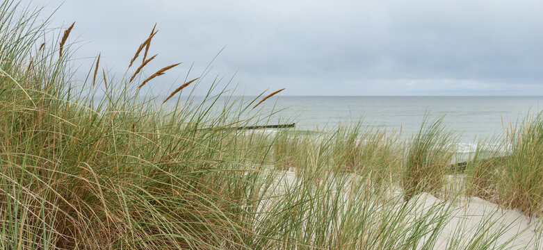 Leerer Ostseestrand bei schlechtem Wetter