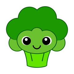 Fototapeta premium Cute cartoon illustration of a happy green Kawaii broccoli with smile character art drawing of a smiling amphibian in nature