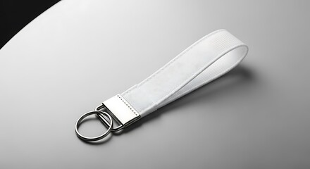 A white leather keychain mockup on a grey surface tuanian style
