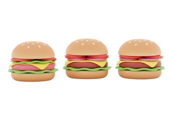 Three Delicious Gourmet Burgers on a White Background