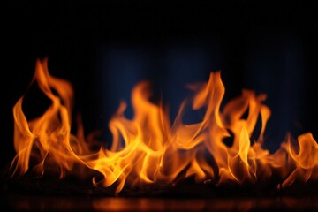 Dynamic flames against black background - intense fire in motion