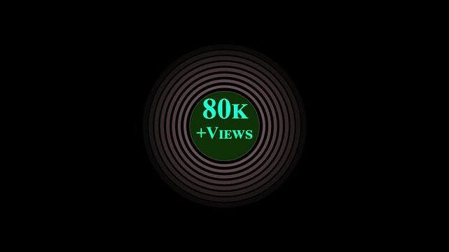 Text 80k+ views On radio waves Background Animation icon. Viral Social Media Video Views Milestone Label for YouTube, Instagram, TikTok, Facebook 4k video and black background