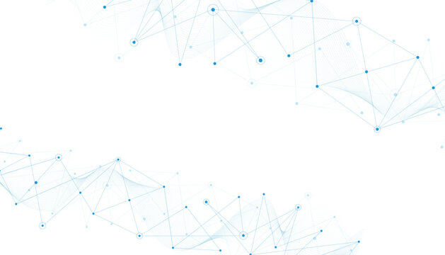 Abstract tech network connection dots. Digital technology and big data analysis background christmas tree made of stars