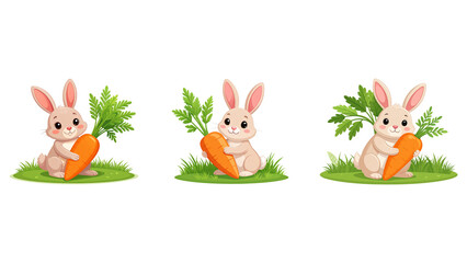 Cute Whimsical Bunny Hugging Giant Carrot, Isolated on Transparent Background